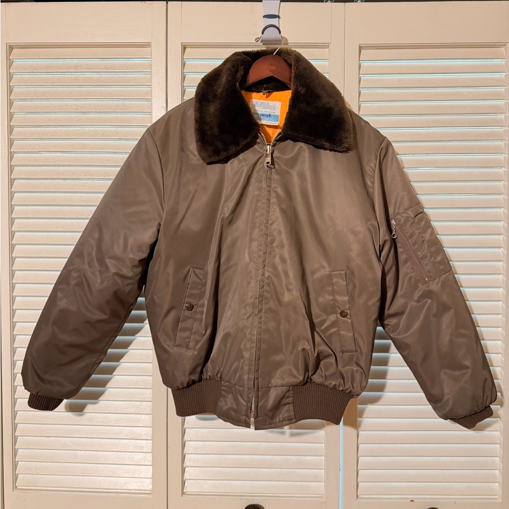 Vintage Sears Brown Bomber Jacket with Dark Collar (small flaw on inside liner)